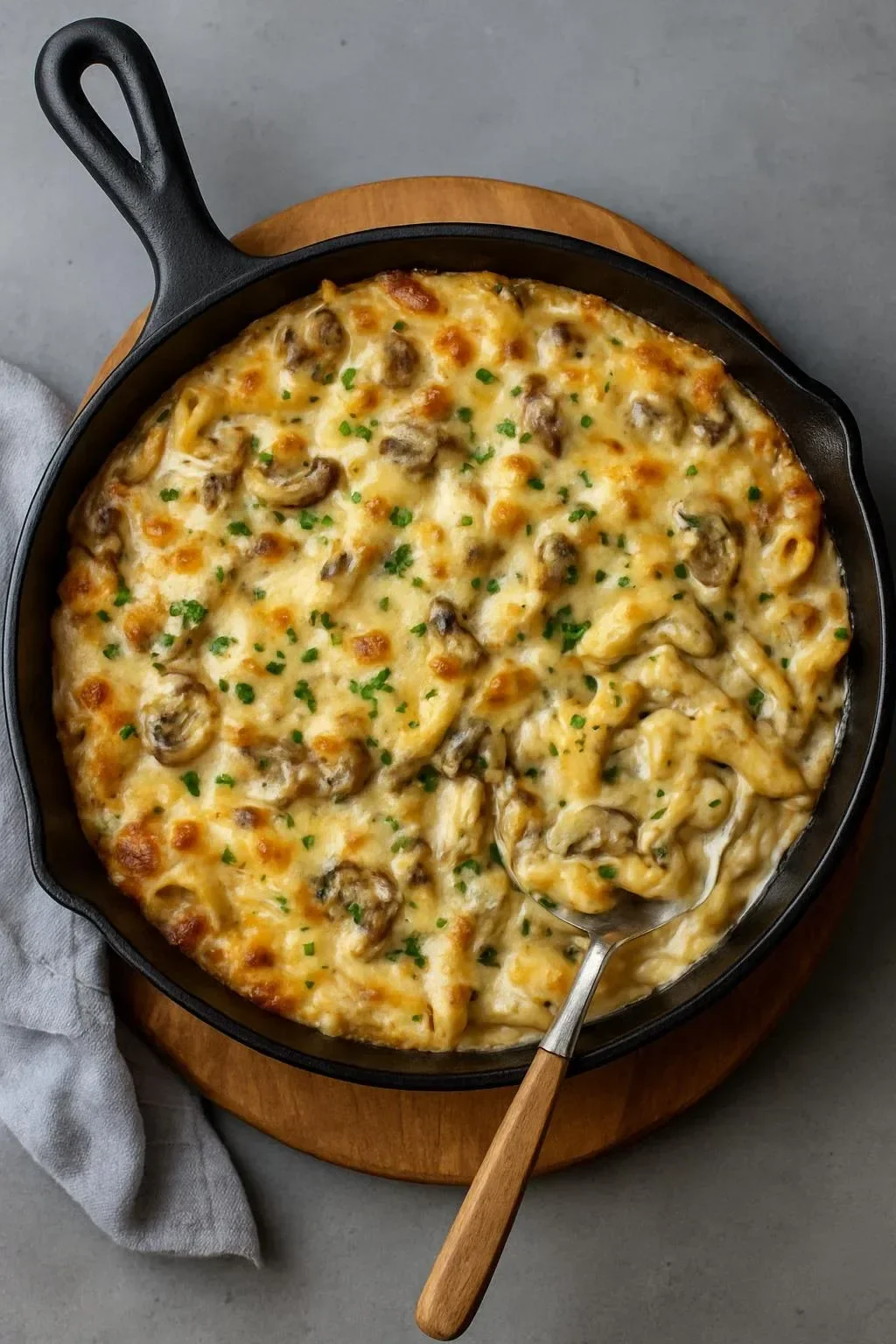 Creamy Mushroom and Garlic Dip served in a bowl with bread and vegetables