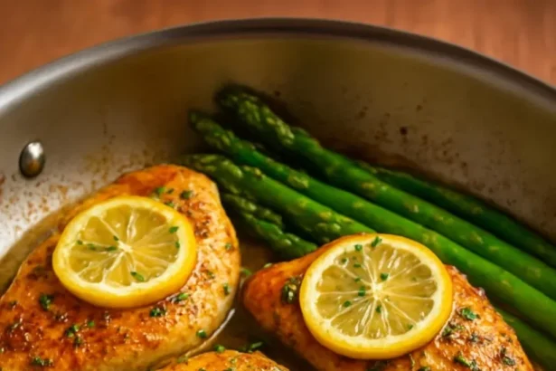 One-Pan Lemon Herb Chicken with Asparagus ready to serve