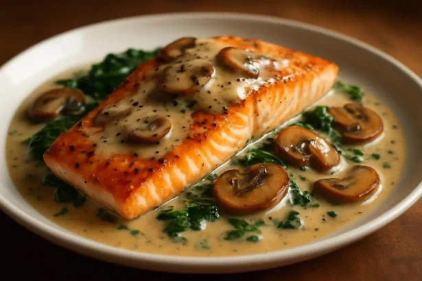 Pan-Seared Salmon Florentine with spinach and creamy sauce