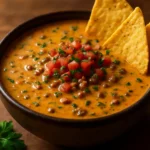 Delicious Spicy Cowboy Queso served in a bowl, perfect for parties.