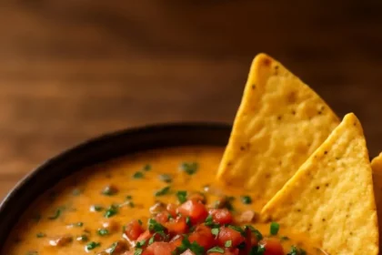 Delicious Spicy Cowboy Queso served in a bowl, perfect for parties.