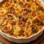Potato Bake with mushrooms and brie cheese, a hearty and delicious dish.