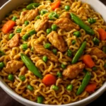 Quick and tasty chicken ramen stir fry with colorful vegetables