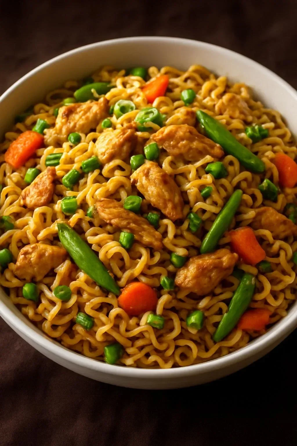 Quick and tasty chicken ramen stir fry with colorful vegetables