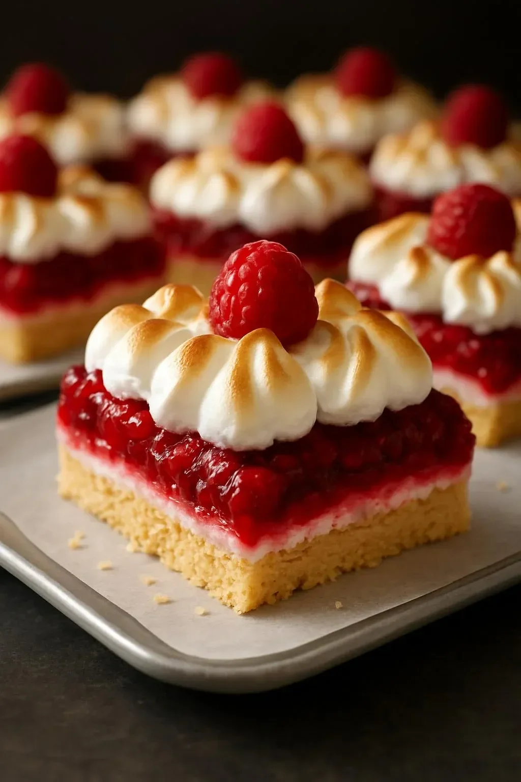Delicious Raspberry Meringue Bars with a sweet topping