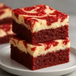 Decadent Red Velvet Cream Cheese Brownies topped with creamy frosting.