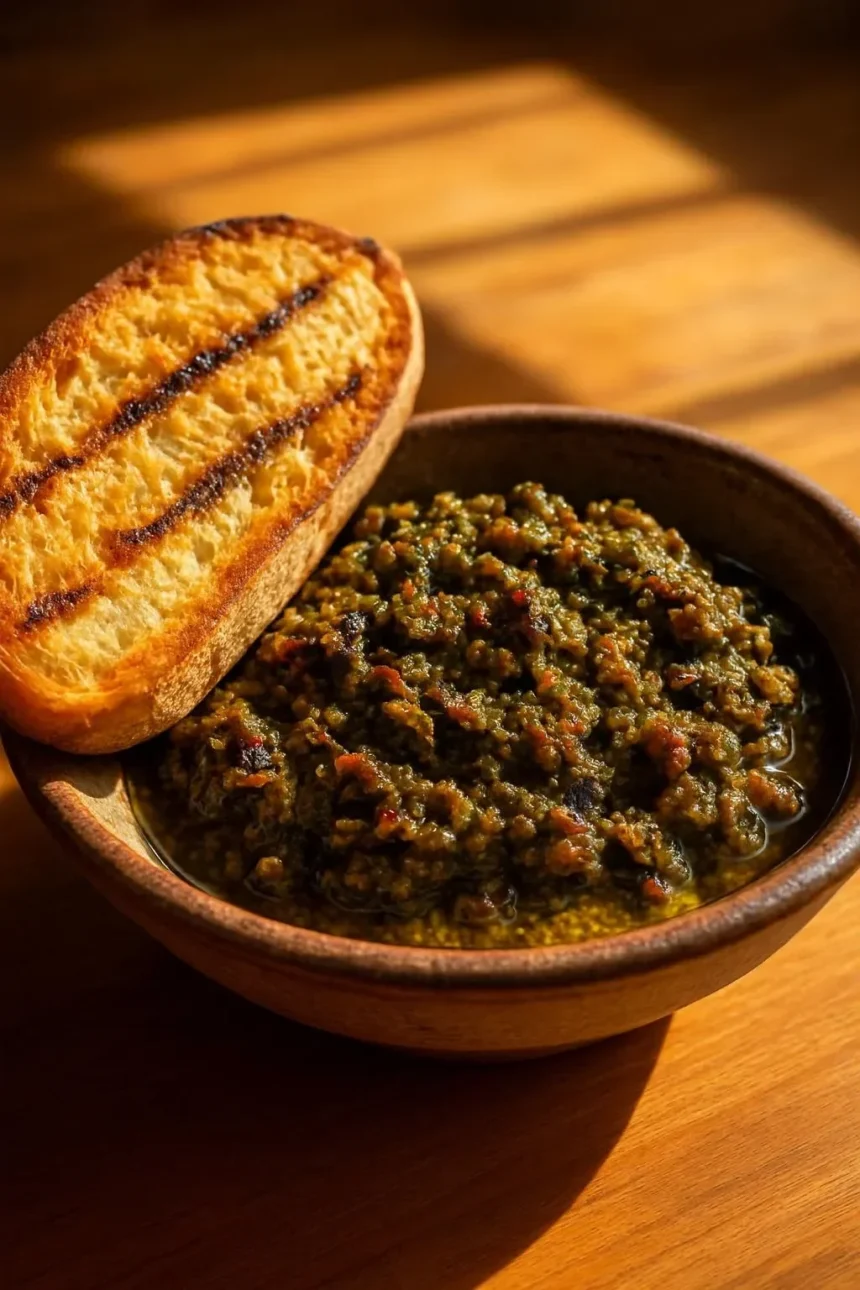 Delicious homemade sardine tapenade served on toasted bread