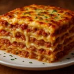 Savory Reuben Bake dish with layers of corned beef, sauerkraut, and cheese.