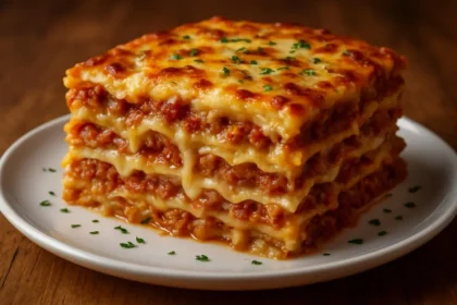 Savory Reuben Bake dish with layers of corned beef, sauerkraut, and cheese.