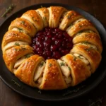 Savory Turkey Crescent Ring with cranberry filling in a flaky pastry