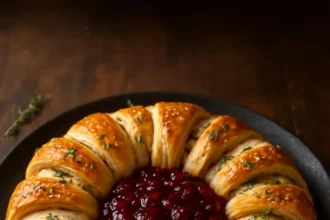 Savory Turkey Crescent Ring with cranberry filling in a flaky pastry