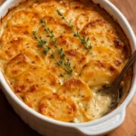 Delicious scalloped potatoes with Gruyere and Cheddar cheese baked to perfection.