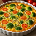 A delicious homemade mixed vegetable quiche fresh out of the oven.