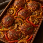 Delicious smoky paprika chicken served on a plate with herbs