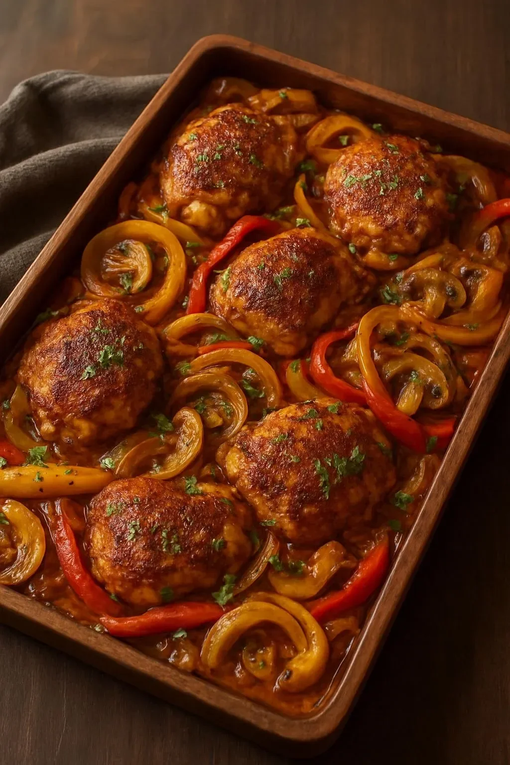 Delicious smoky paprika chicken served on a plate with herbs
