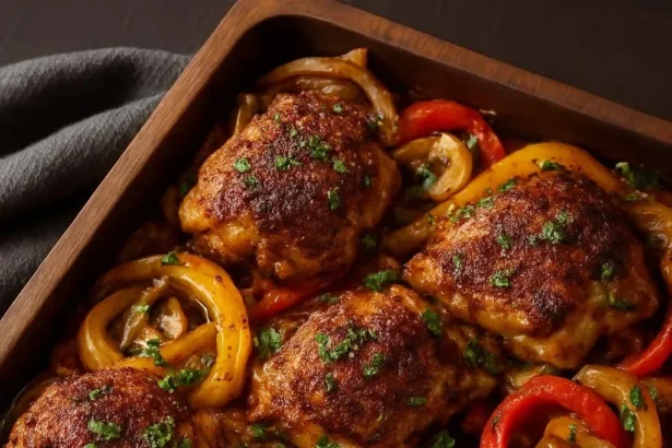 Delicious smoky paprika chicken served on a plate with herbs