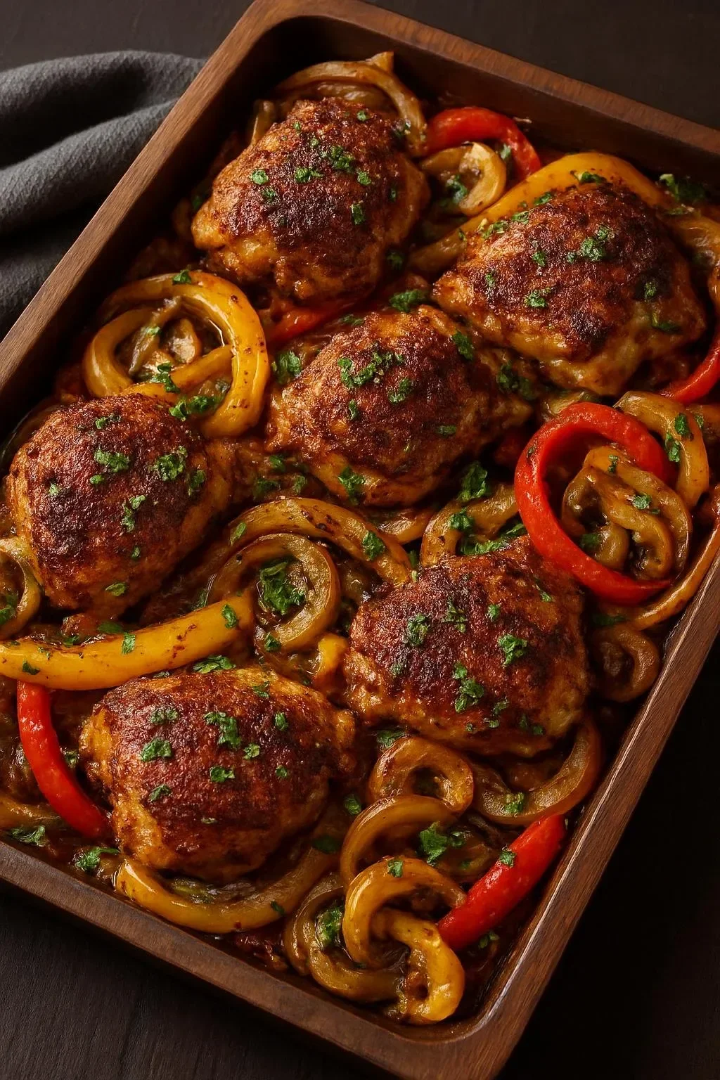 Delicious smoky paprika chicken served on a plate with herbs