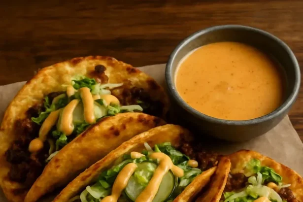 Sourdough smash burger tacos served with fresh toppings and sauces