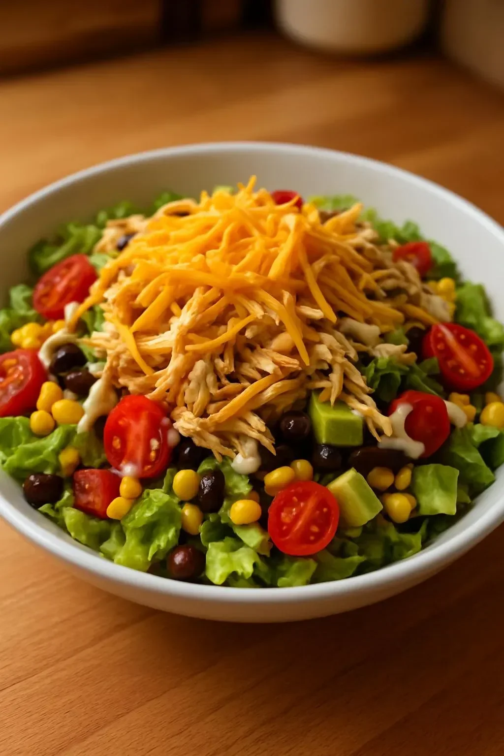 Fresh Southwest Chicken Salad with vegetables and dressing