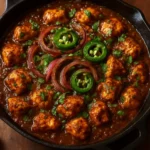Delicious spiced chicken curry served with rice and garnished with herbs