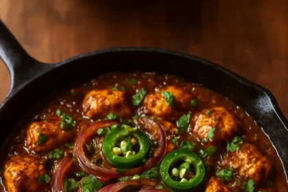 Delicious spiced chicken curry served with rice and garnished with herbs