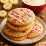 Delicious Strawberry Banana Pudding Cookies served with a creamy cheesecake dip.