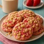 Freshly baked strawberry crunch cookies with a crunchy topping