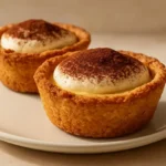 Delicious tiramisu cookie cups topped with cocoa and coffee cream.