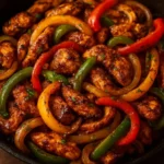 Zesty chicken fajitas served with colorful bell peppers and tortillas