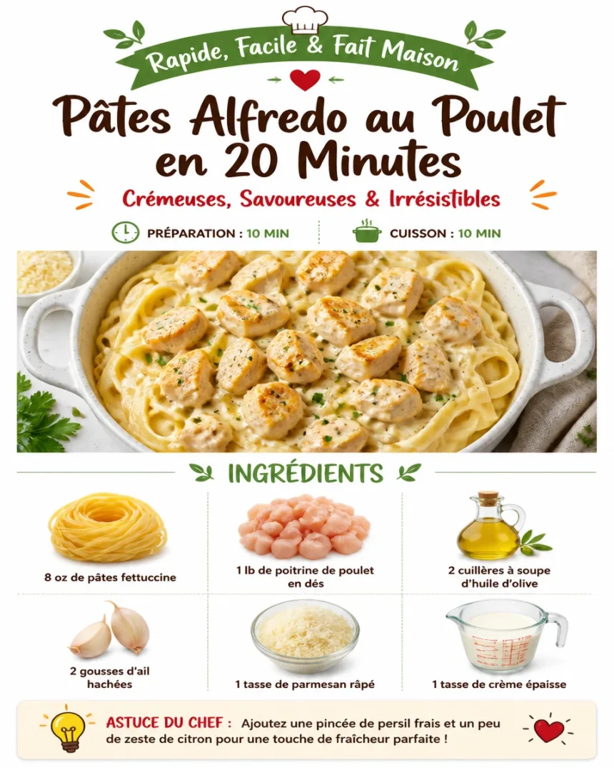 20-Minute Creamy Chicken Alfredo dish served in a bowl with parsley garnish