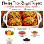 Plate of cheesy taco stuffed peppers with toppings