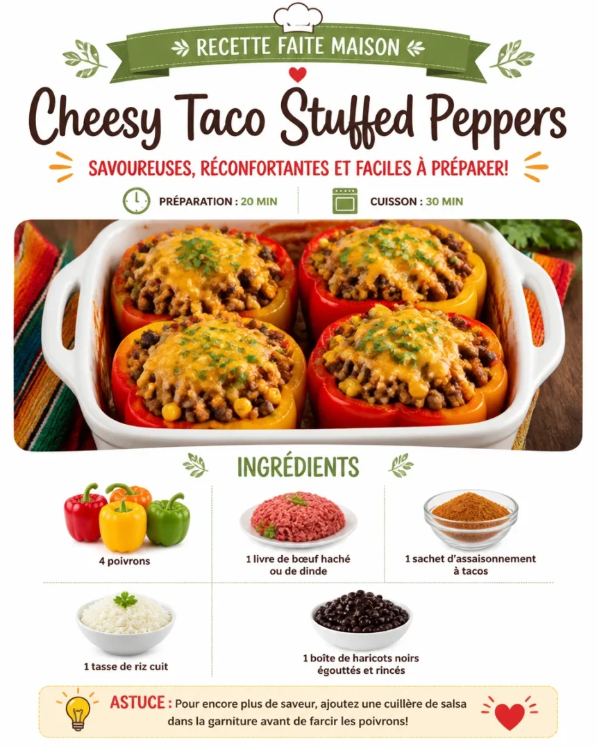 Plate of cheesy taco stuffed peppers with toppings