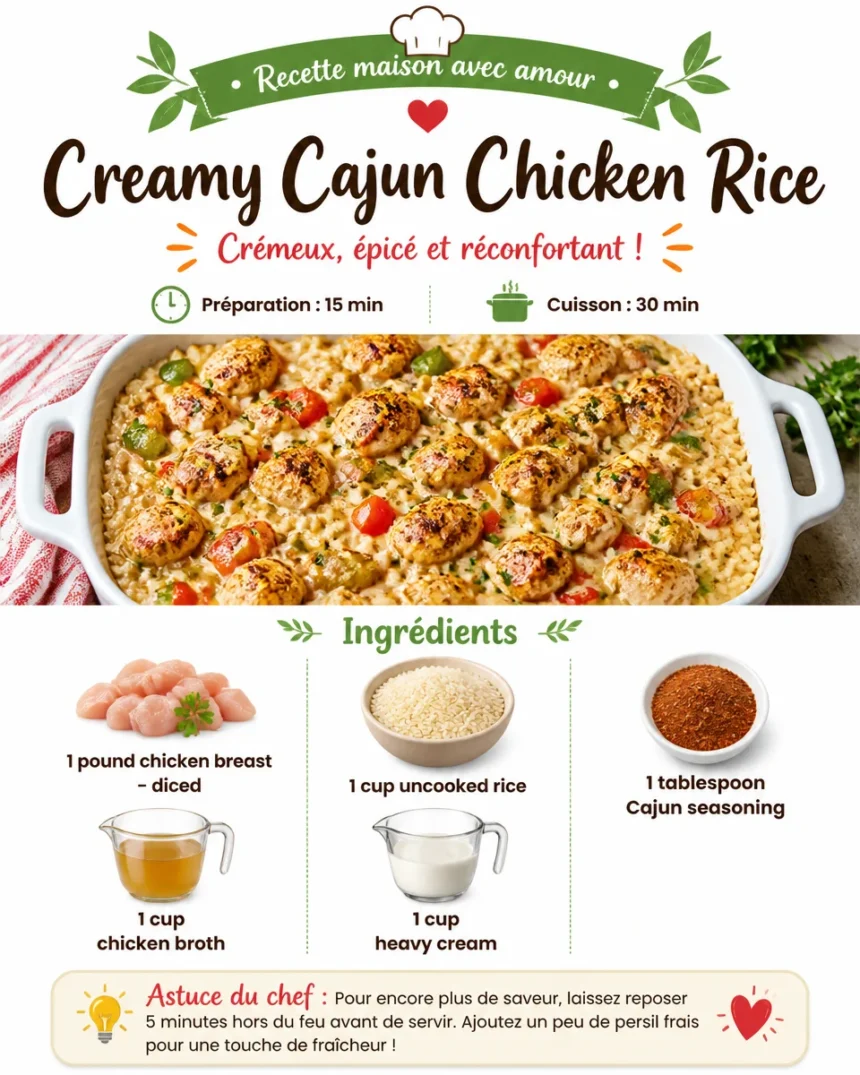 Creamy Cajun Chicken Rice served in a bowl, showcasing vibrant colors and ingredients.