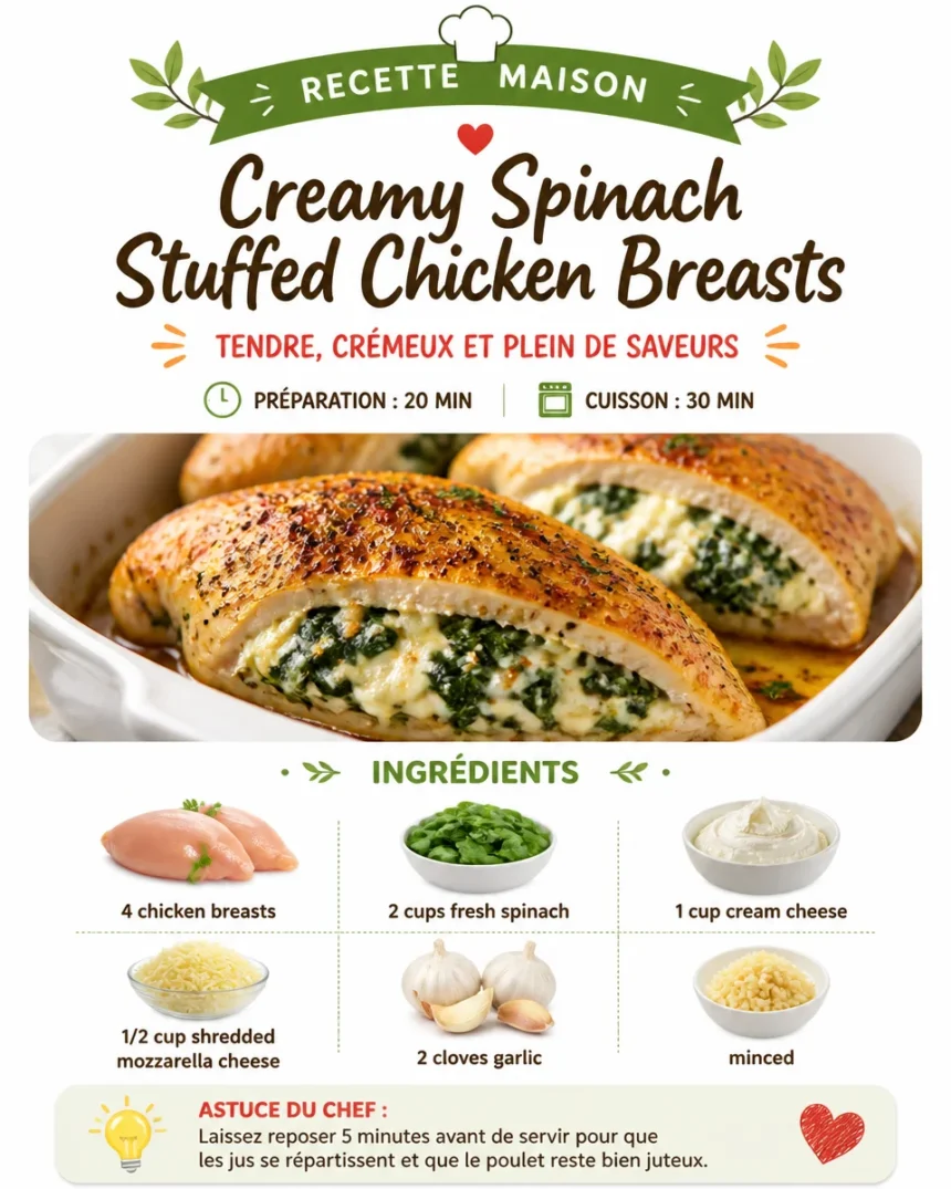 Creamy spinach stuffed chicken breasts recipe with delicious filling