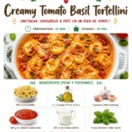Creamy tomato basil tortellini with fresh basil and parmesan cheese