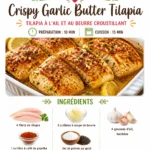 Crispy garlic butter tilapia served on a plate with herbs