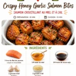 Crispy honey garlic salmon bites served on a plate with garnish.