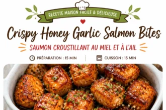 Crispy honey garlic salmon bites served on a plate with garnish.