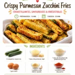 Crispy Parmesan zucchini fries served on a plate with dipping sauce