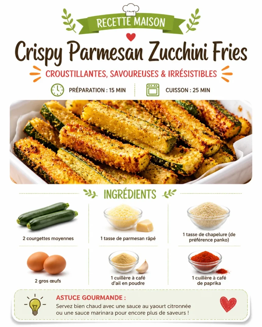 Crispy Parmesan zucchini fries served on a plate with dipping sauce