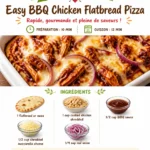 Easy BBQ chicken flatbread pizza topped with barbecue sauce and cheese