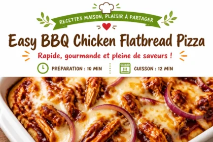Easy BBQ chicken flatbread pizza topped with barbecue sauce and cheese