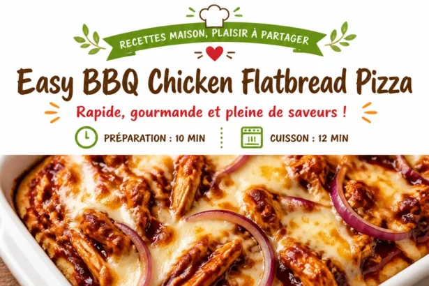 Easy BBQ chicken flatbread pizza topped with barbecue sauce and cheese