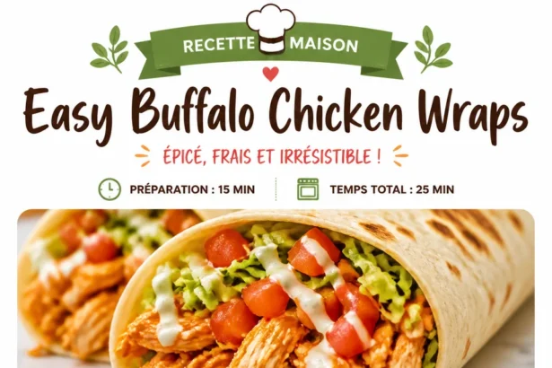 Easy Buffalo Chicken Wraps with lettuce and spicy sauce in a tortilla