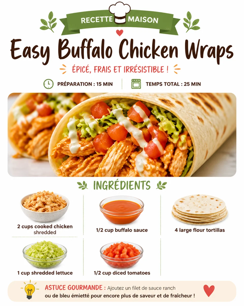 Easy Buffalo Chicken Wraps with lettuce and spicy sauce in a tortilla