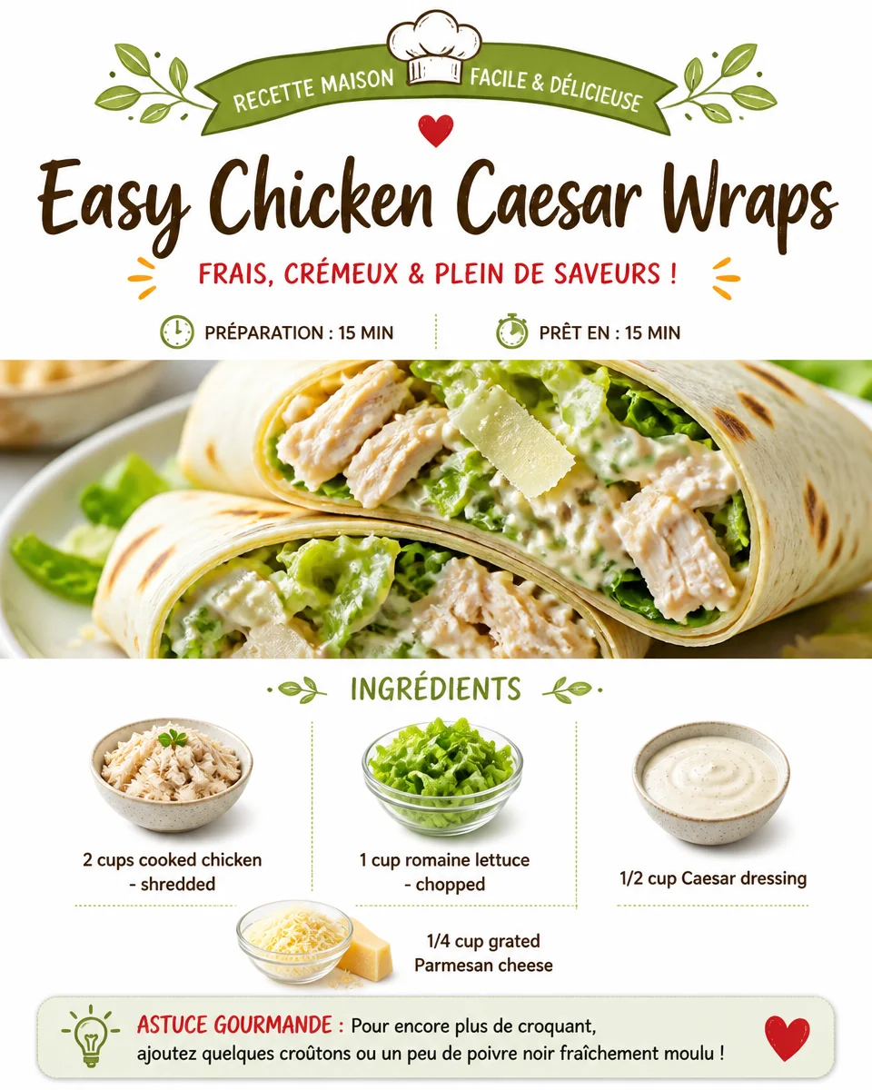 Easy Chicken Caesar Wraps with fresh ingredients in a tortilla