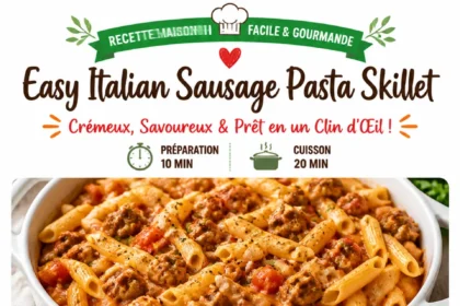 Easy Italian sausage pasta skillet dish with fresh herbs and cheese