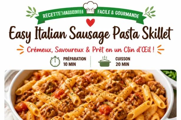 Easy Italian sausage pasta skillet dish with fresh herbs and cheese
