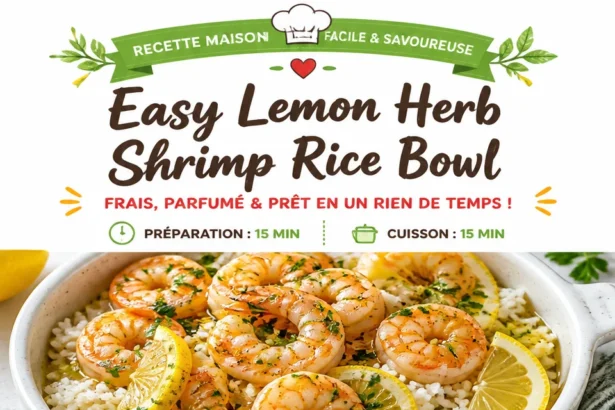 Easy lemon herb shrimp rice bowl with fresh ingredients and vibrant colors
