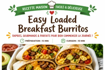 Easy loaded breakfast burritos filled with eggs, cheese, and veggies